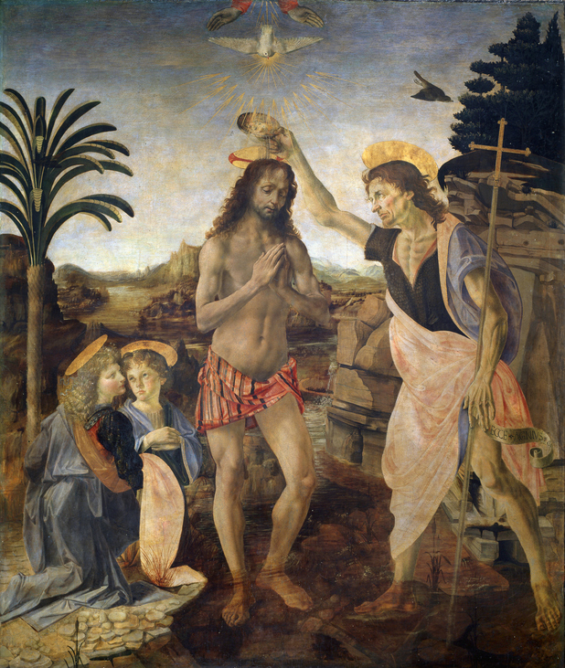 Jézus megkeresztelése Leonardo da Vinci festményén 
