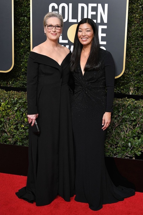 Meryl Streep Vera Wangben, és Ai-jen Poo, a háztartási alkalmazottak érdekvédelmi szervezetének vezetője