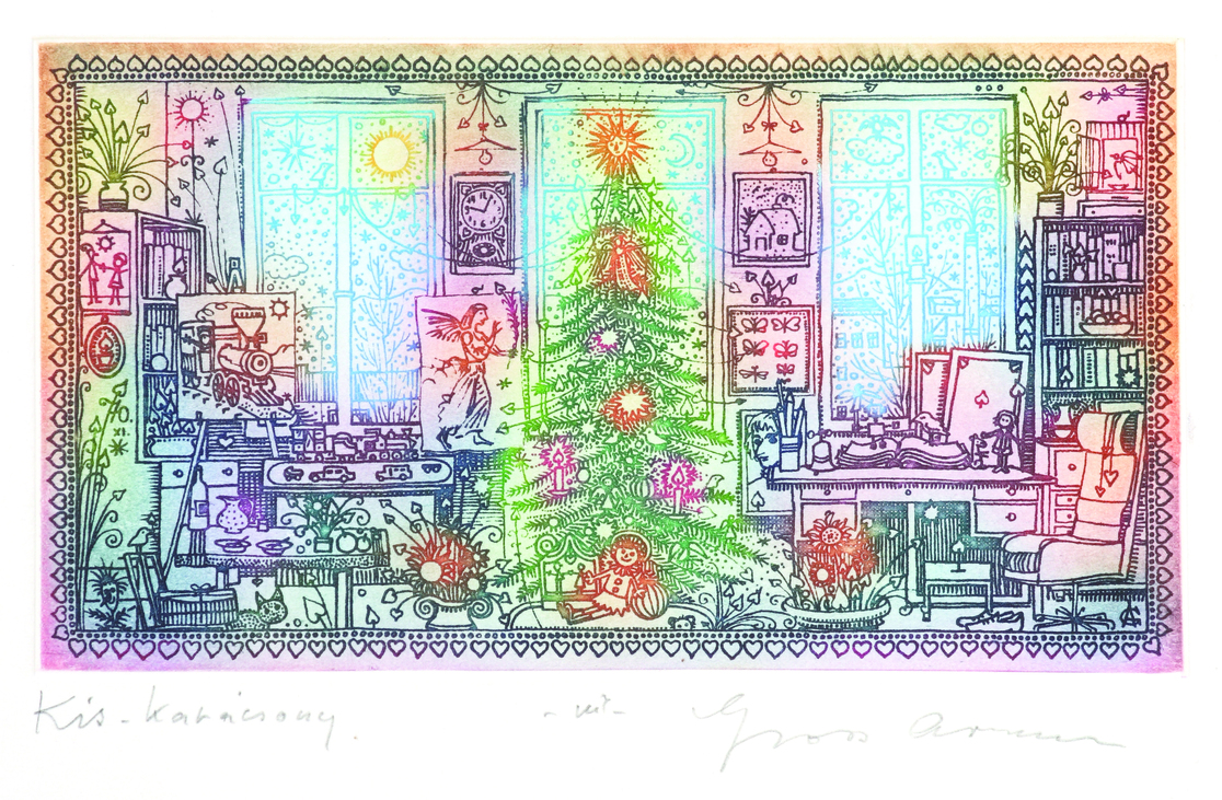Kis-karácsony 1970, papír, rézkarc, 80 x 145 mm